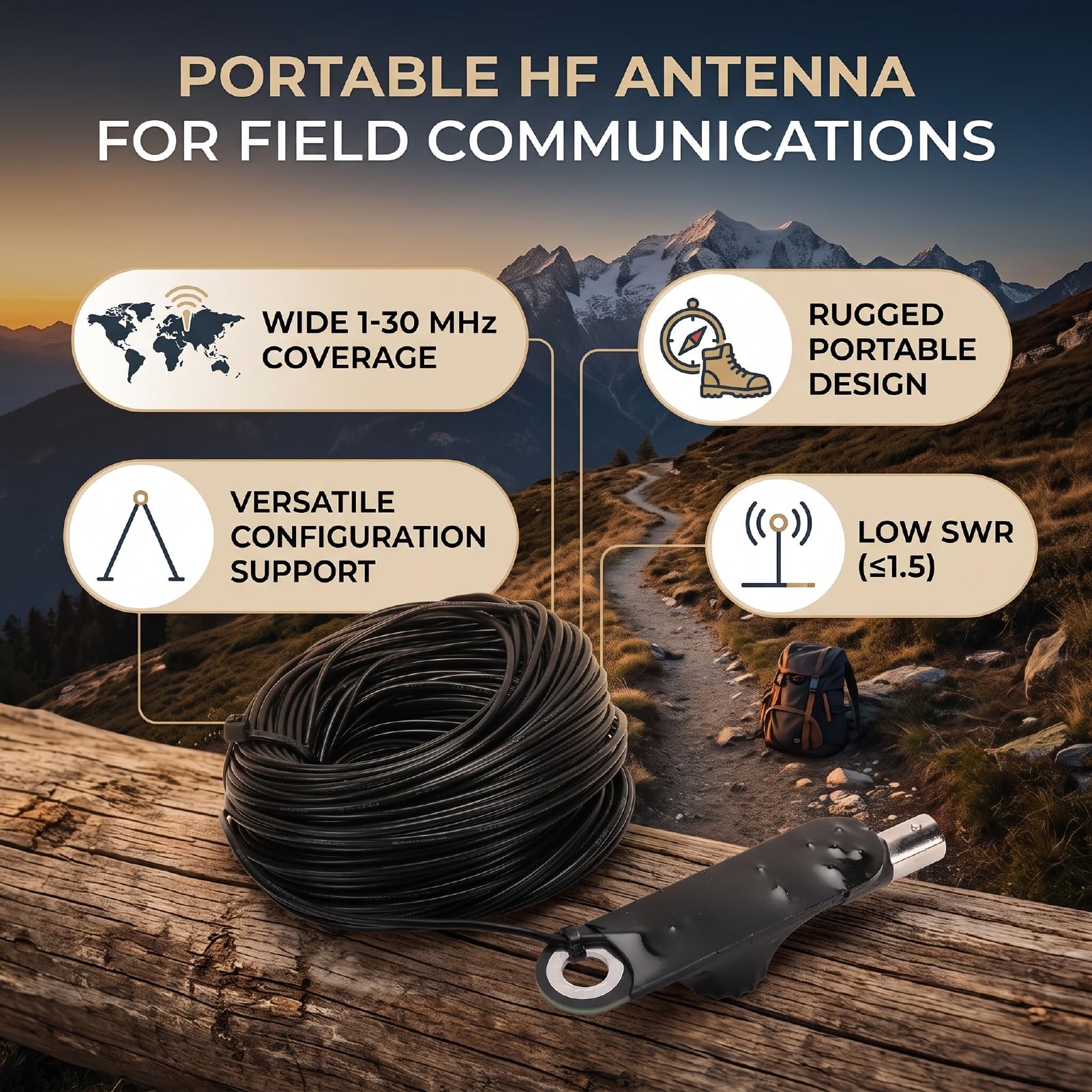 LICAEVEY Antena HF de Bolsillo 1 30MHz 65.6FT Antena de Carrete de Corta Portátil, Carrete Manual Compacto, Amplia Cobertura de Frecuencia, Metal Resistente