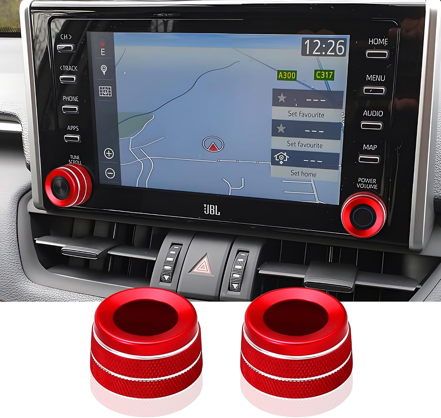 Polodunn for Toyota Rav4 Accessories 2019-2022 - Aluminum Alloy Volume Knob Cover Trim (2-Pieces, Red)