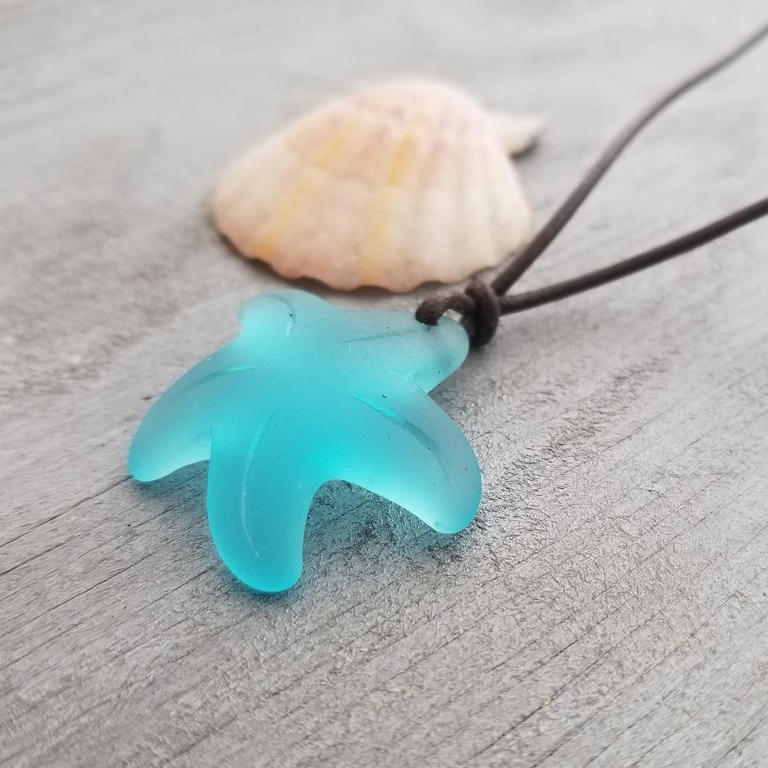 Yinahawaii Sea Glass Jewelry Handmade in Hawaii, Unisex Leather Cord Starfish Sea Glass Necklace, Gift for Him or Her, Adjustable Length - Image 5