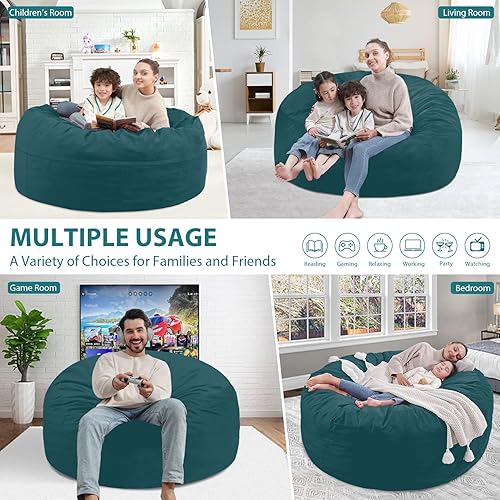 Miniatura 237 de Puf de 5 pies, puf grande con relleno de espuma viscoelástica, sofá puff esponjoso con funda de terciopelo holandés, puf redondo para sala de estar,