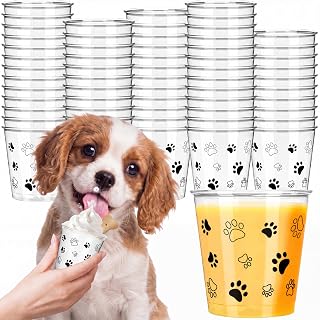 Yungyan 50 Pcs 3 oz Clear Pup Cup for Dogs Mini Plastic Pup Cup for Dog Whip Cream Tiny Dog Paw Pattern Snack Container for Puppy Food Treat Feeding Pet Theme Birthday Party Supplies