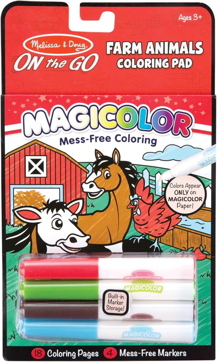 On The Go Magicolor Coloring Pad: Farm Animals - 18 Pages, 4 Markers