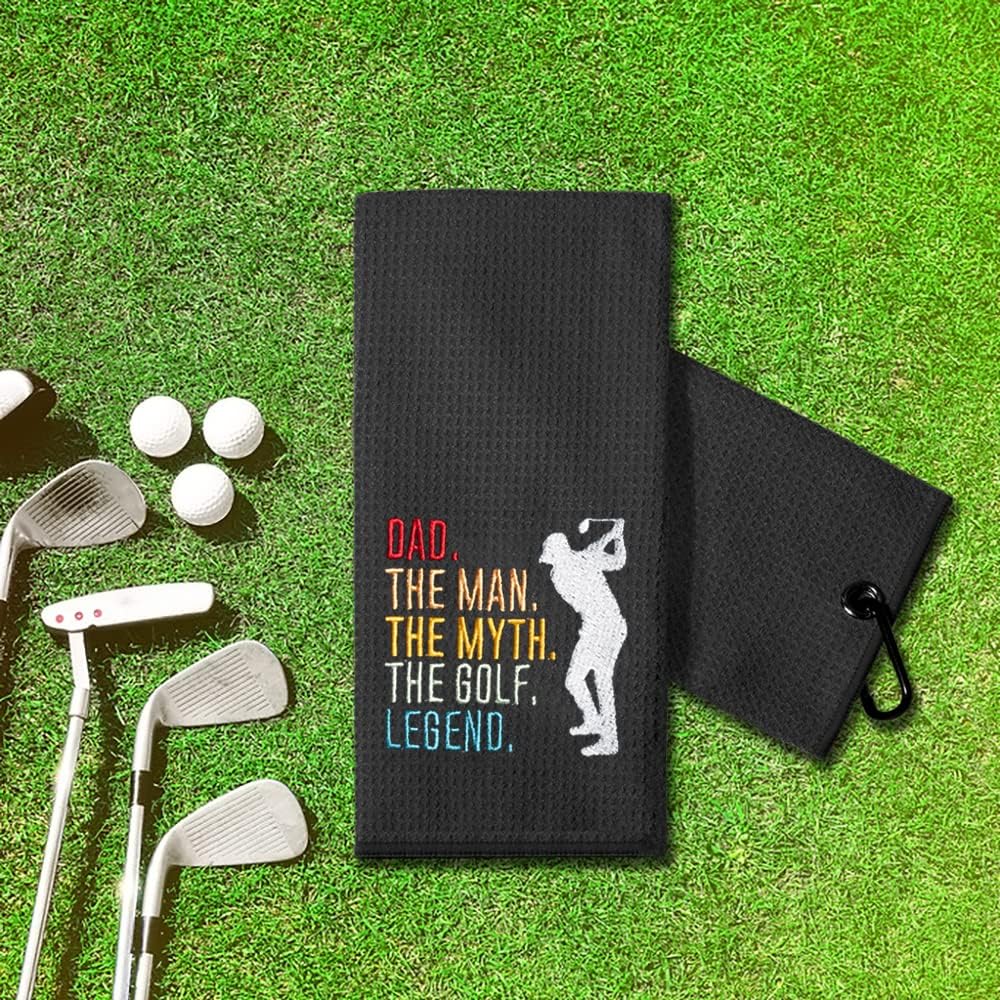 review TOUNER Funny Golf Towel Gift for Mom, Retirement Gifts for Women Golfer, Funny Golf Towel for Women, Embroidered Golf Towels for Golf Bags with Clip (Dad The Man The Myth The Legend)