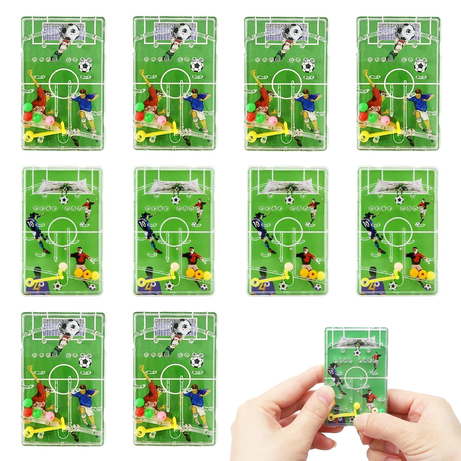 CUWERFO 10 PCS Soccer Pinball Toys, Green Football Pinball, Football Party Bags Fillers for Kids, for Boys Girls Football-Themed Party Games & Gifts(Random pattern)
