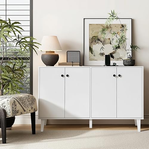 Miniatura 4 de Panana Sideboard Buffet Cabinet Kitchen Storage Cabinet Living Room 4 Doors Console Table (White) Blanco,Negro,https://www.amazon.com/dp/undefined