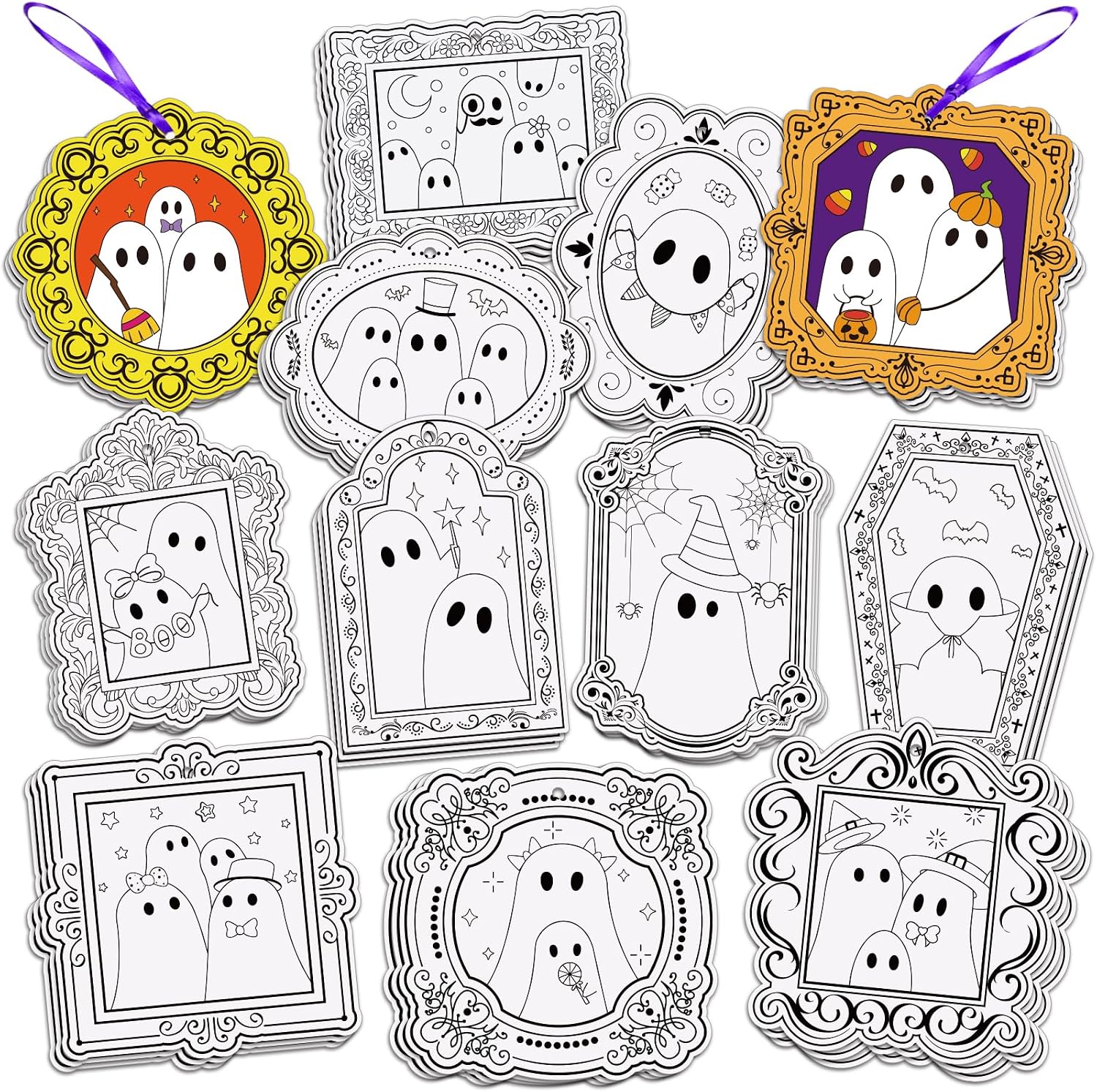 Glicholi 36-Pack Halloween Ghost Coloring Frames Craft Kit for Kids