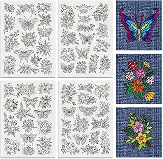 BENECREAT 4 Sheets 60PCS Stick and Stitch Embroidery Paper, Butterflies and Flowers Theme Stabilizer Water Soluble Hand Sewing for Carves, Shirts, Coats, Bags, Towels - Buy now