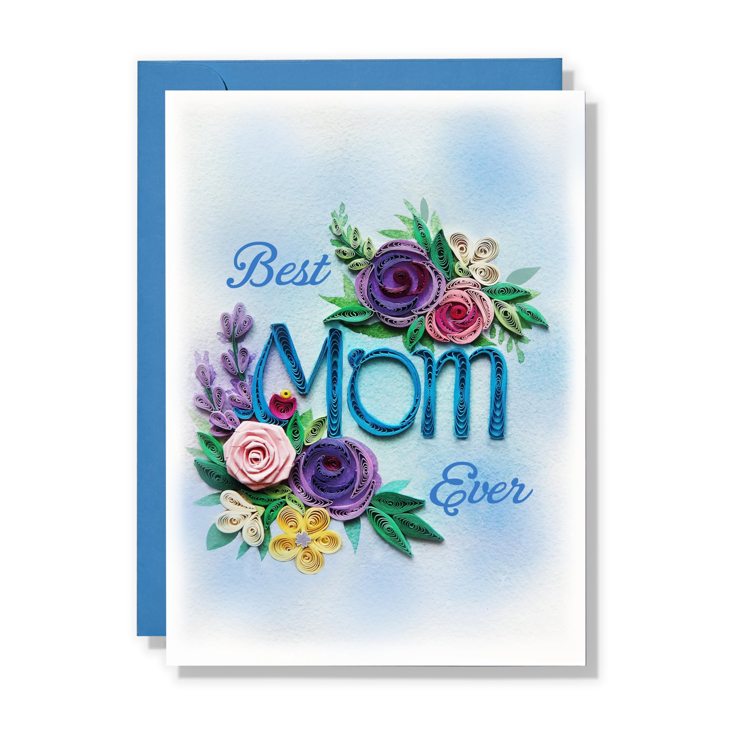 QUILLCRAFT Mother's Day Card, Best Mom Ever Quilled Quilling Card, Birthday, Thank You, Mothers Day, 3D Artful Greeting Card with Envelope, for Mother