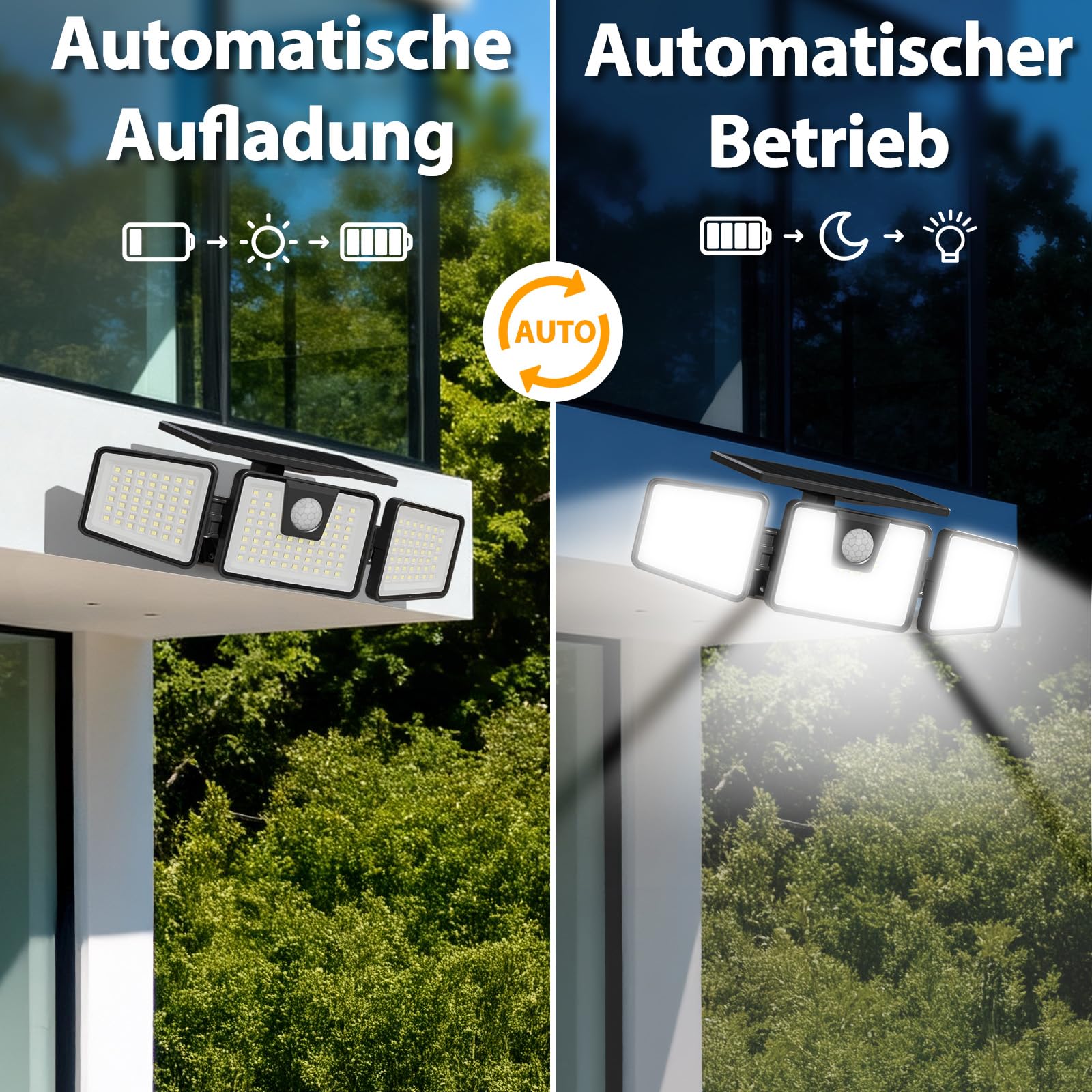 FLOWood Lampes solaires156LED pour extérieur, lampes solaires rotatives à 360° pour extérieur avec détecteur, étanche IP65, angle d'éclairage de 270°, applique murale solaire d'extérieur, lot de 2