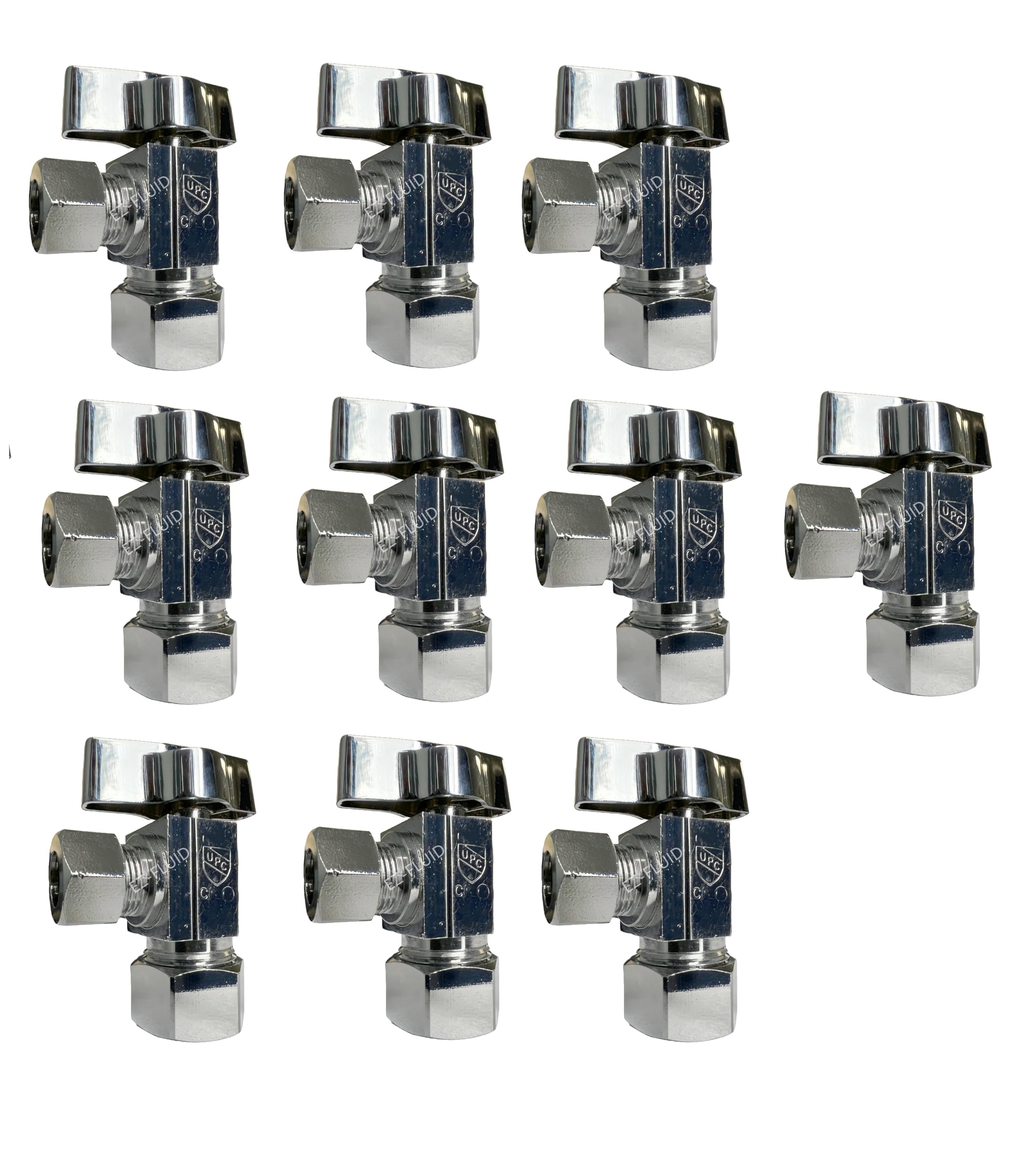 (10) EZ-Fluid Heavy Duty 1/2" Nom. (5/8" OD Comp) x 3/8" OD Comp Angle Stop Valve,1/4 Turn Handle,Chrome Brass Water Shut Off Ball Valve For Water Pipes,Bathroom,Kitchen