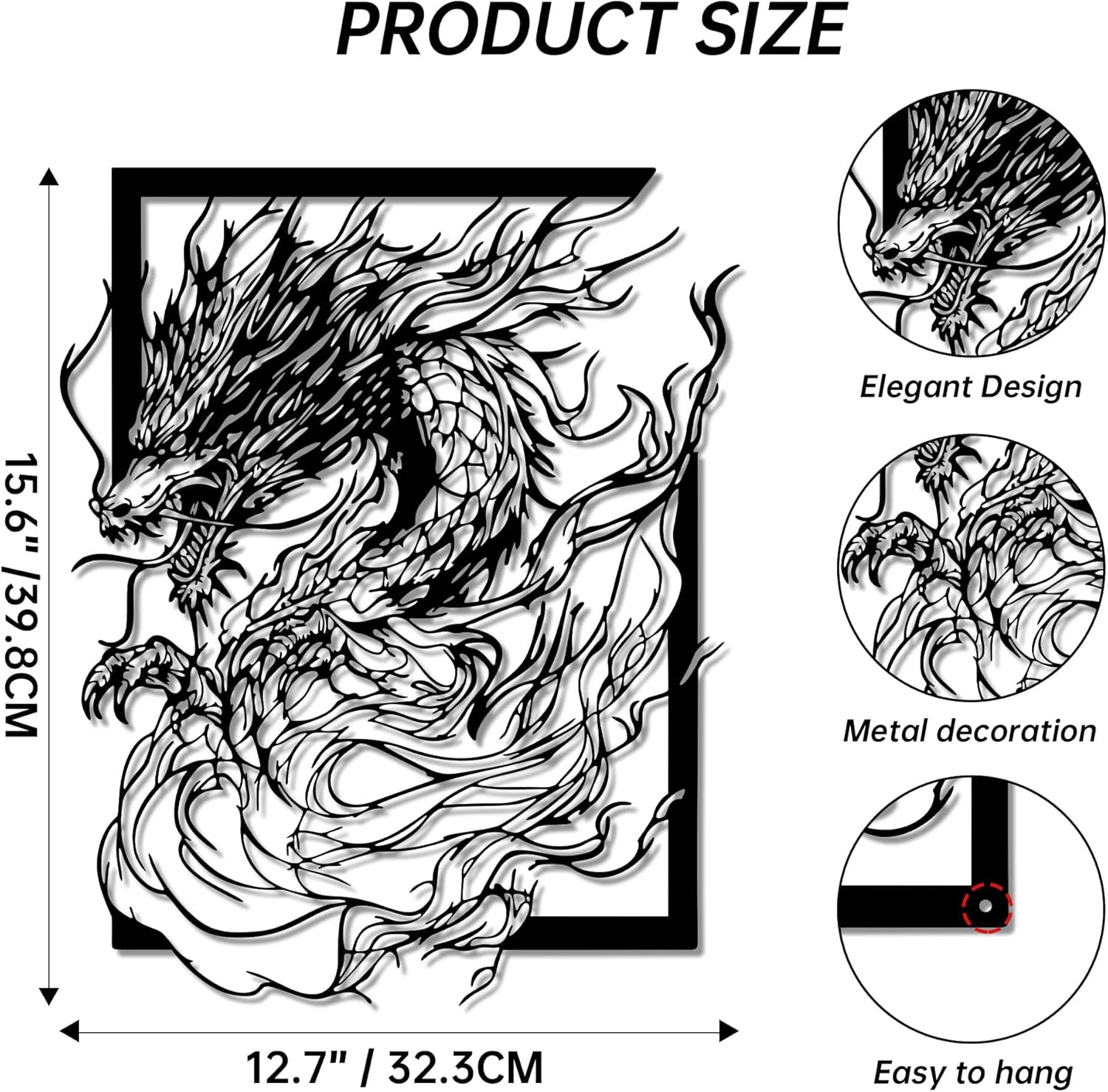 YATEASLU Dragon Wall Art - Intricate Metal Dragon Decor for Wall, Fierce Bedroom Wall Art and Office Decor, Symbol of Strength and Courage,Gifts for Men