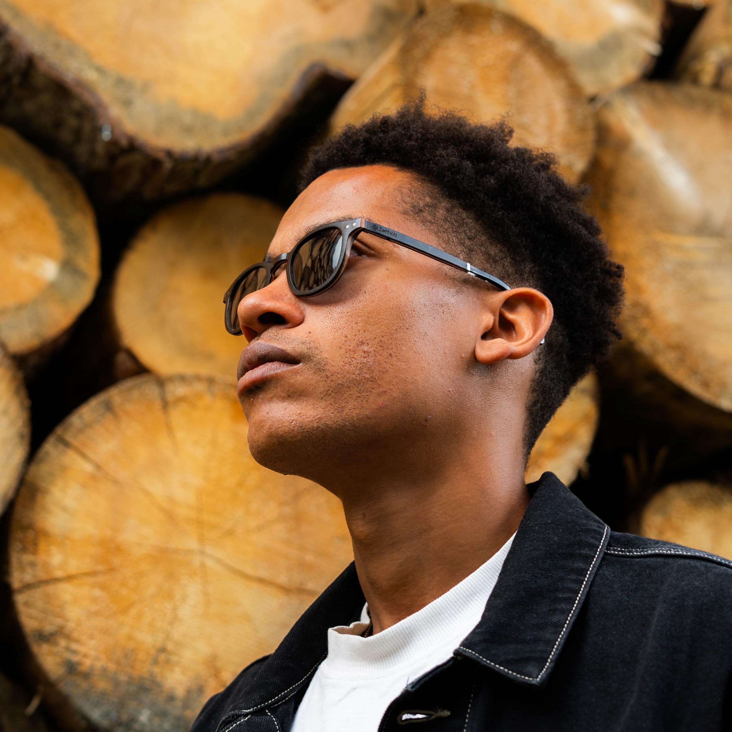Neu Holz Sonnenbrille Damen & Herren – Ebenholz mit Acetat – Polarisierte UV400 Gläser – Mit Korketui, Stoffbeutel, Reinigungstuch & 2 Brillenbändern