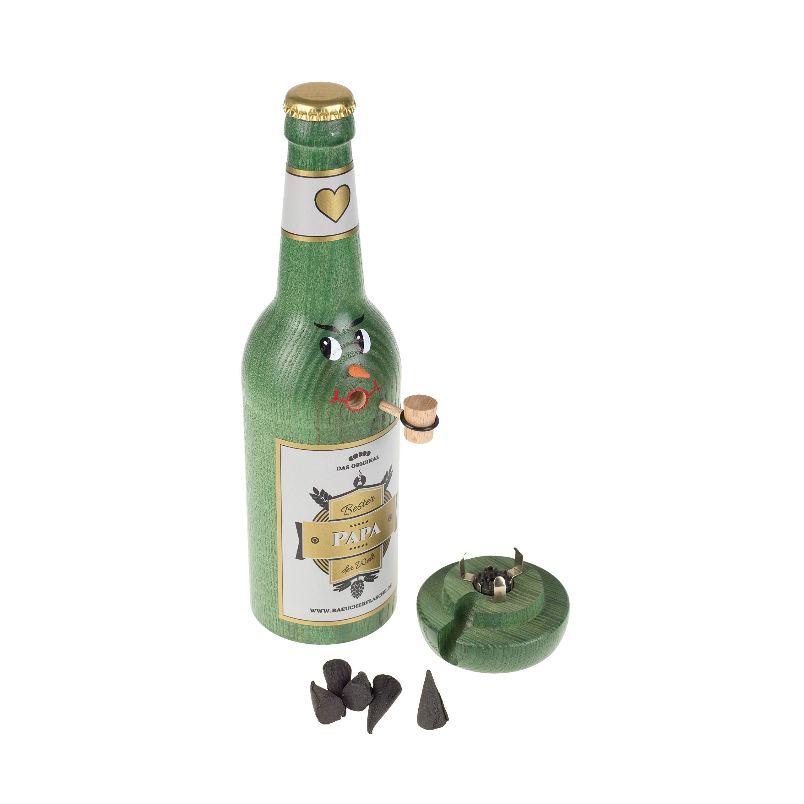 Räucherflasche - Räuchermännchen Räuchergefäß Keramik Vatertag Muttertag (Longneck 0,5 - Bester Papa, grün)