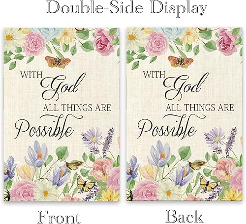 Miniatura 3 de Bandera de jardín con texto en inglés "With God All Things are Possible" – Bandera decorativa para el hogar, primavera, verano, otoño, hogar,