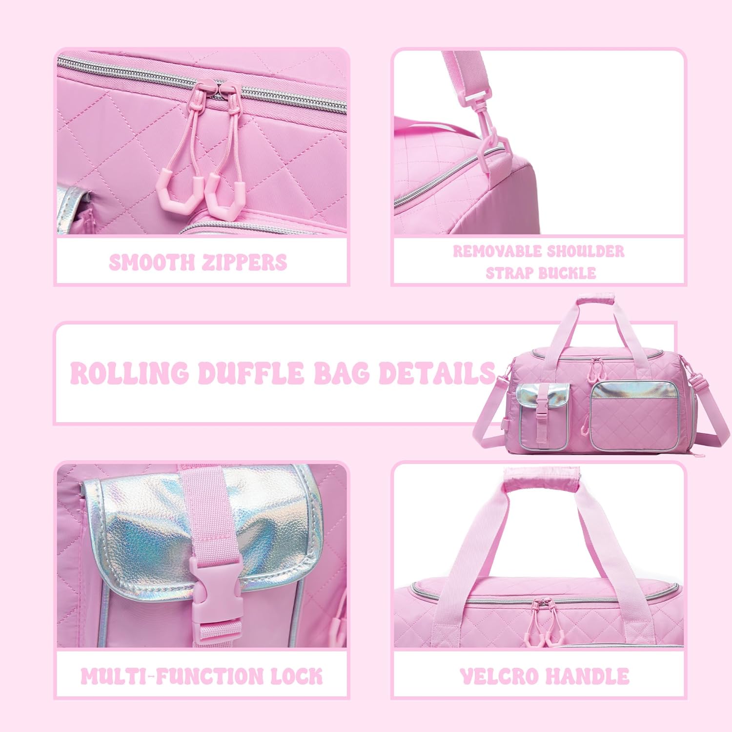 Rolling Duffle Bag with Wheels Women Travel Bag with Wheels Weekender Bags for Women with Toiletry Bag Carry On Luggage Overnight Bag for Women with Shoes Compartment - Image 4