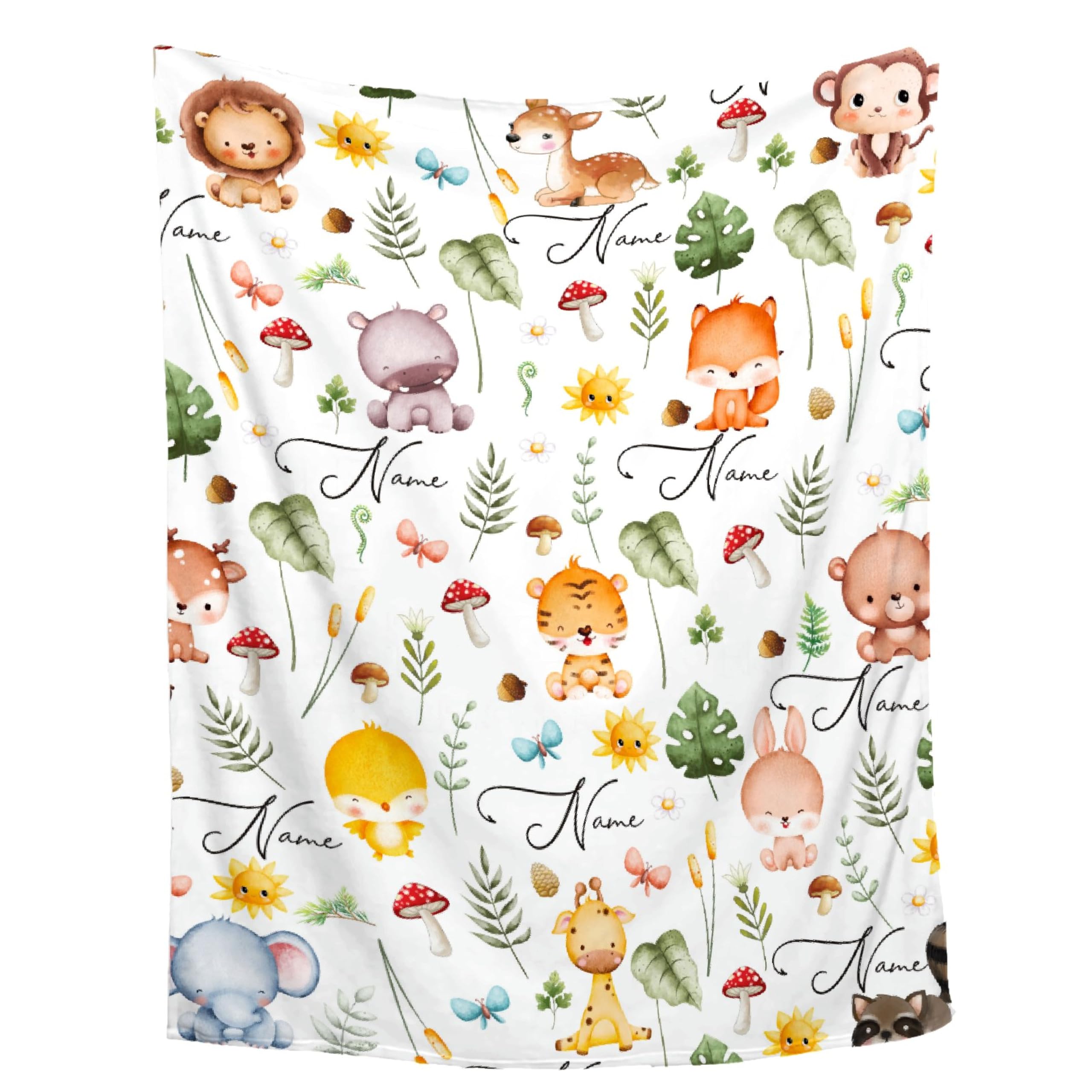 Sandilya Personalized Baby Blanket for Girls Boys Animals Fox Custom Baby Blanket with Name Swaddle Blanket for Toddlers Infants Kids Shower Newborns