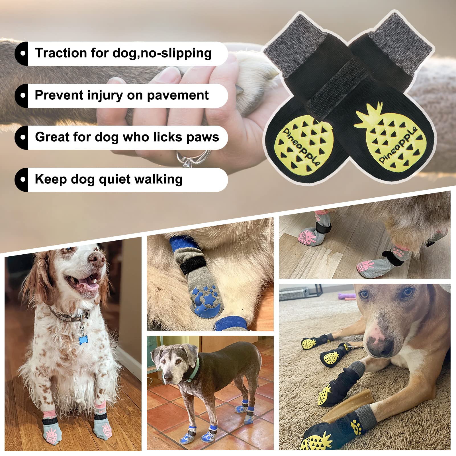 2 Paires De Chaussettes Antidérapantes Pour Chien - Protection Pattes, Anti-Léchage - Réglables, Taille Unique - Pour Sols Durs