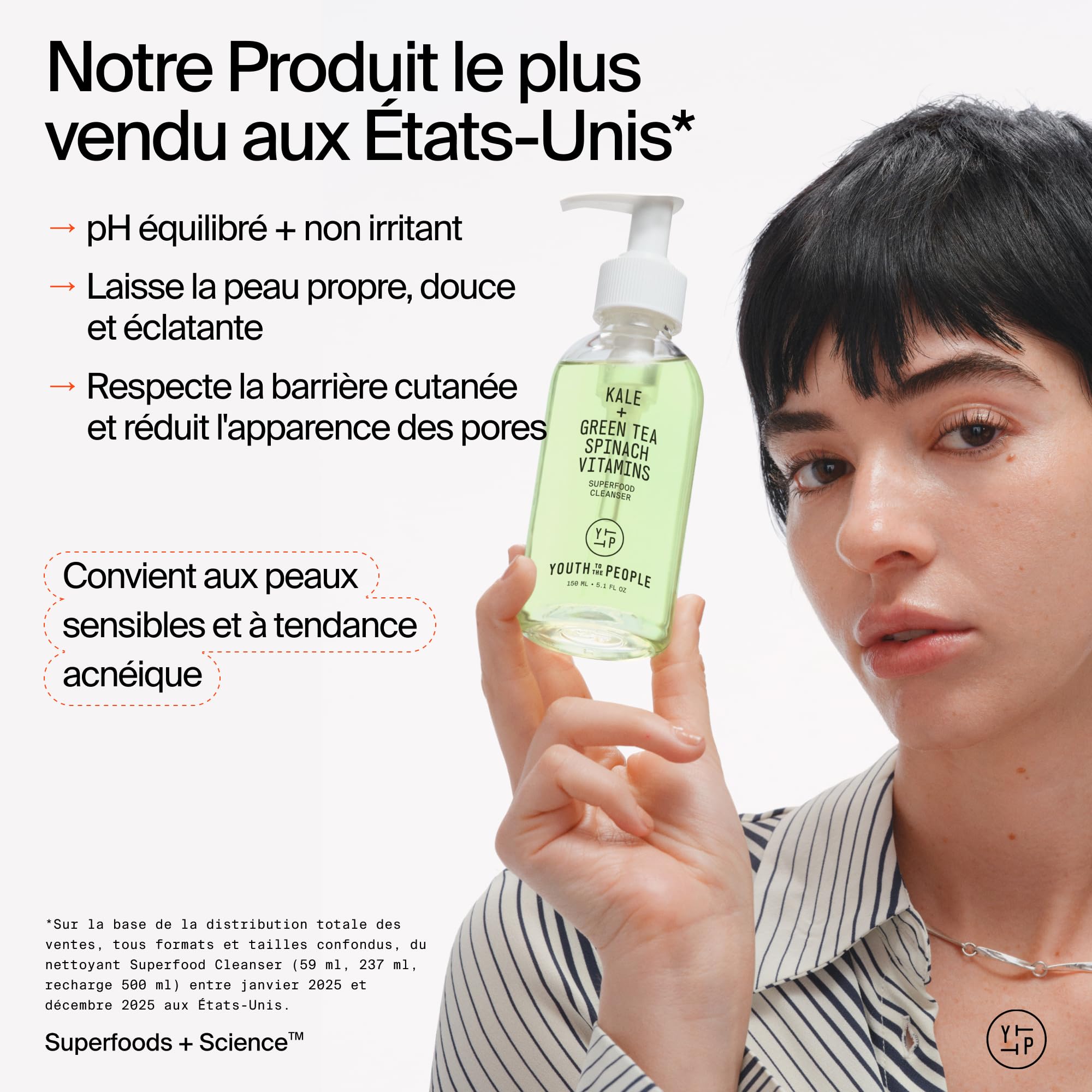 Youth To The People Superfood Cleanser, Nettoyant Visage, Enrichi en Chou Kale, Thé Vert & Épinards, pH Équilibré, Pour Tous les Types de Peau, Démaquillant Doux pour Peaux Sensibles, 150 ml