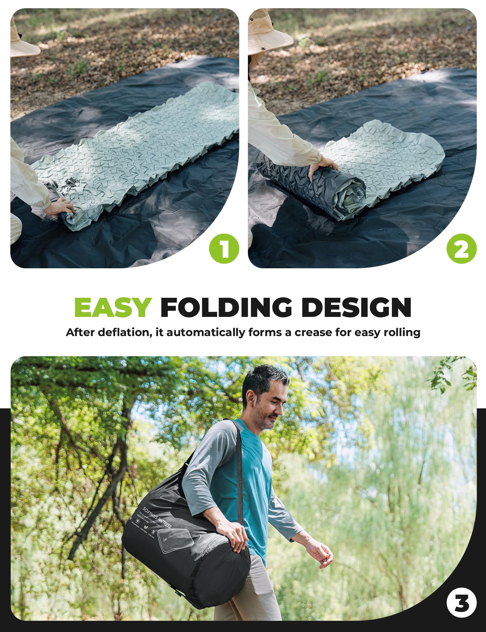 Luftbett 1 Personen 198 x 68cm, 10cm Dicke Selbstaufblasendes | Luftmatratze mit Y-Shaped Telescopic Design, Kompakt High R Value Aufblasbare Matratze Für Auto Truck Camping und Gästebett