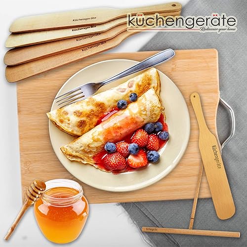 Miniatura 5 de Kuchengerate - Juego de 2 esparcidores de crepé de 7 pulgadas y espátula de 12 pulgadas, estructura en forma de T, madera de haya natural hecha a