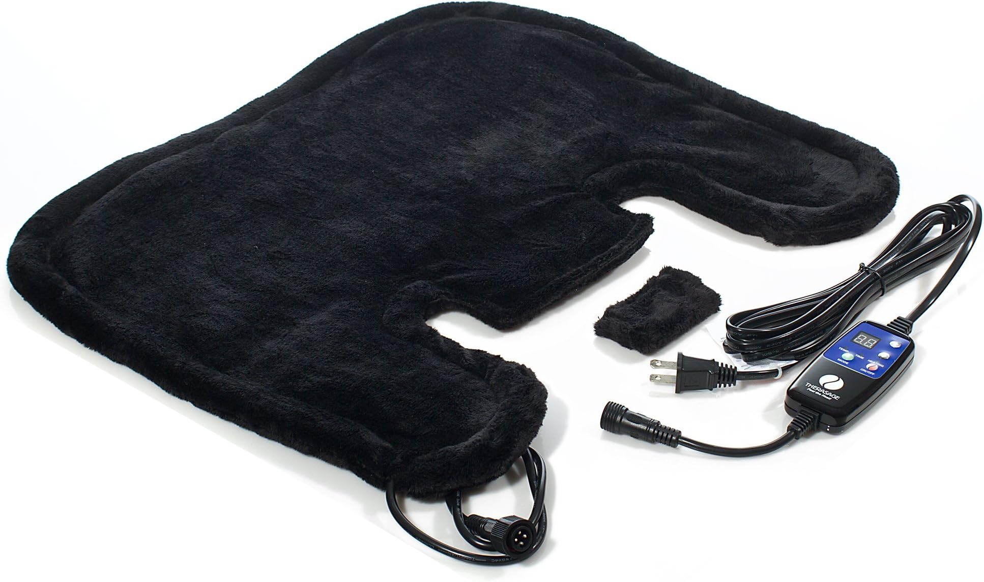 Therasage Far Infrared FIR Shoulders & Neck Tension Relief, Fast-Heating Portable Therapy Wrap w/ 9 Levels of Heat, 6 Timer Presets, Magnetic Clasp & Neck Extender โ Soft Black Mink Faux Fur