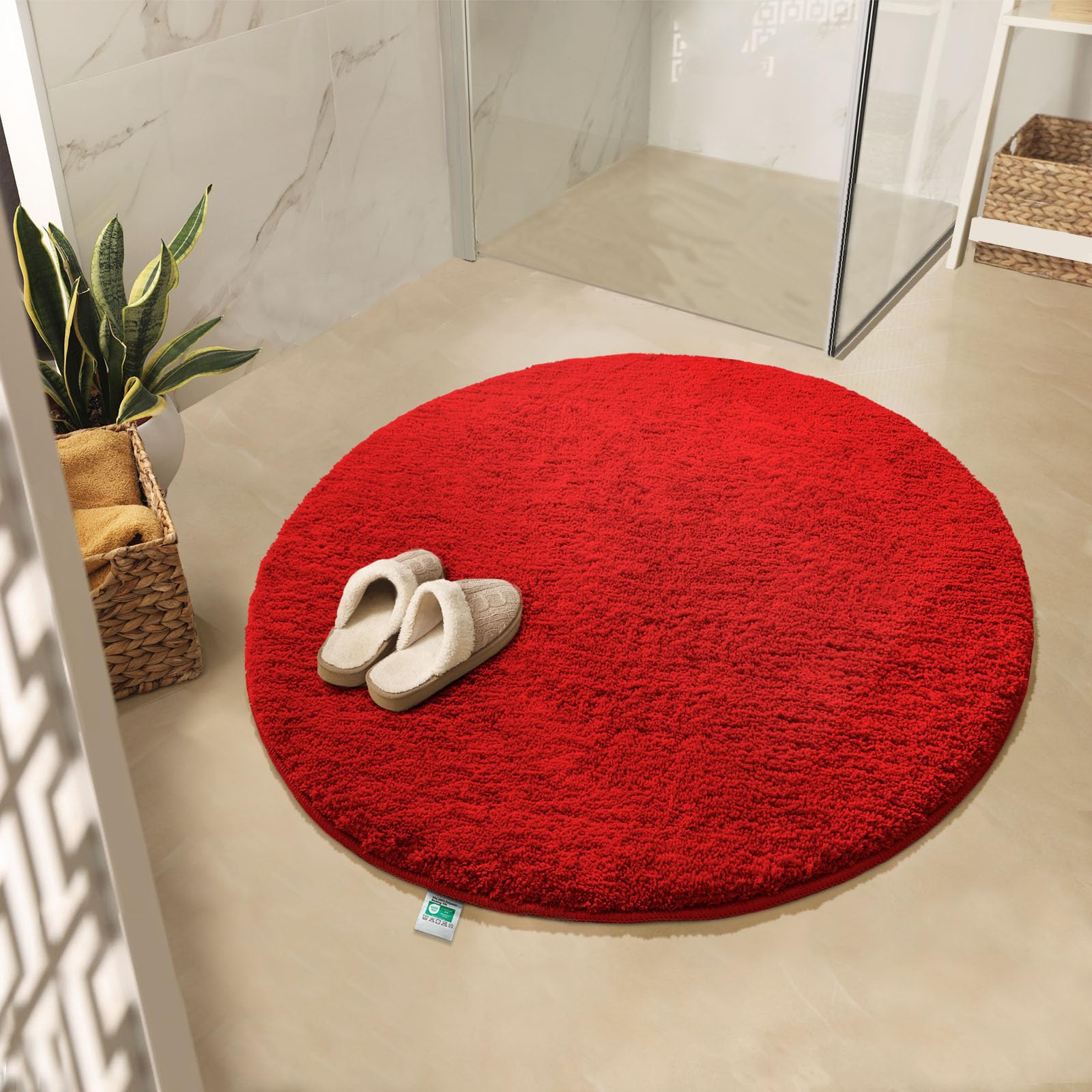 KARAT Sky Round Bath Mat, Red, 120 cm