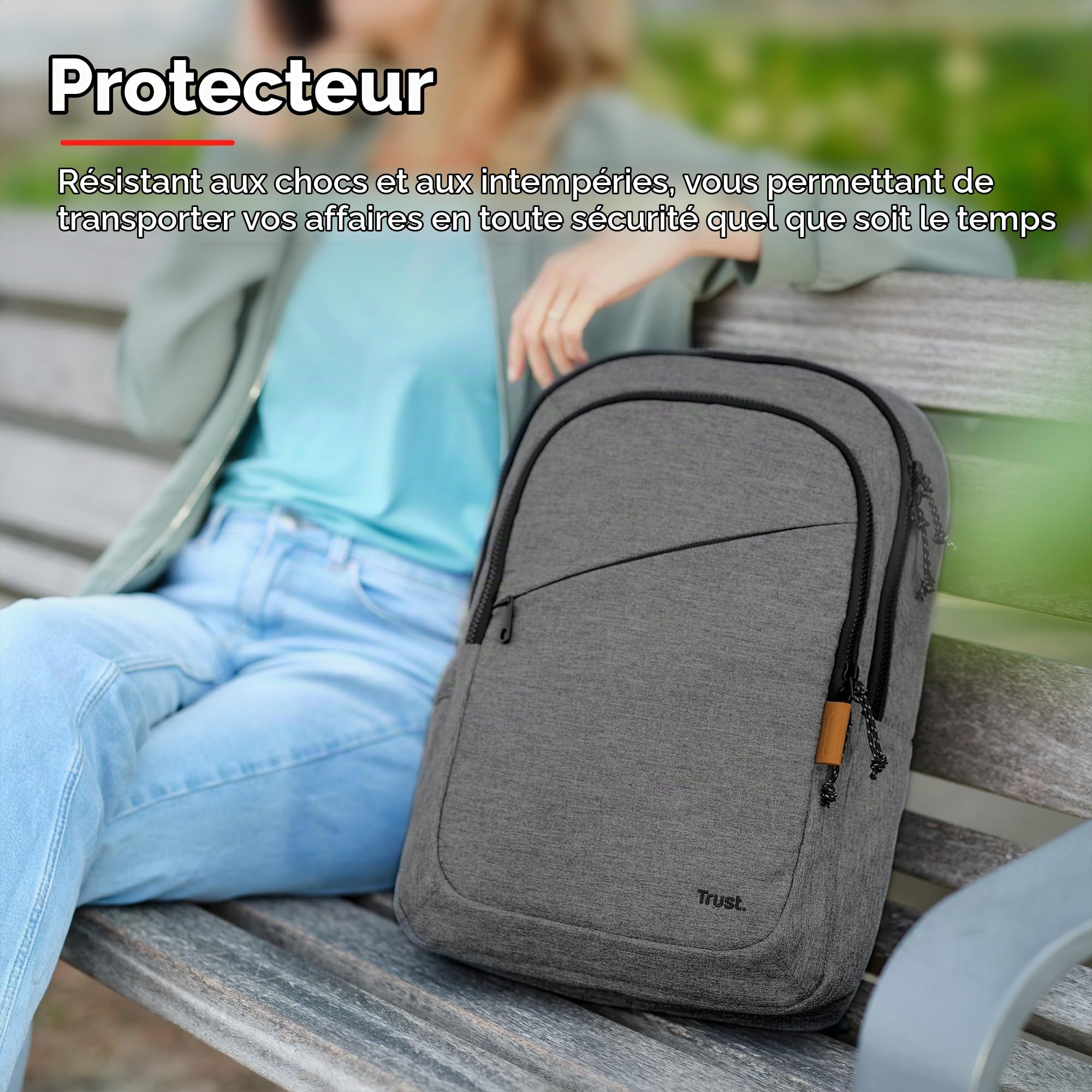 Trust Avana Sac à Dos pour Ordinateur Portable 16 Pouces, Sac a Dos Voyage 20 Litres à Partir de Plastique Recyclé, Backpack pour Femme Homme PC Loisir Collège Affaire Travail - Gris