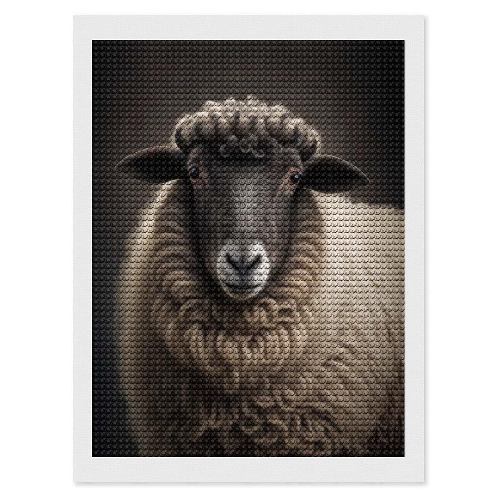 Junmoney Sheep Portrait on Dark Diamond Painting Set 12"x16", Stress Relief Craft, Easy to Enjoy, Vintage Style Decor, Festive Craft Gift