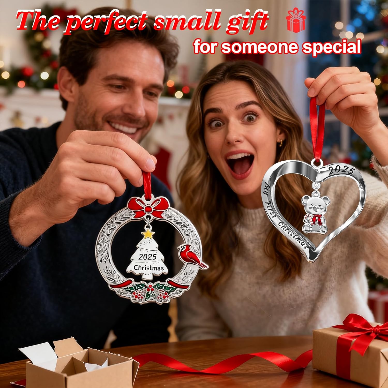 Baby's First Christmas Ornament 2025 - My First Christmas Heart with Hanging Bear for Newborn Boy or Girl Keepsake GIF, 2025 Christmas Ornaments for Tree - Image 6