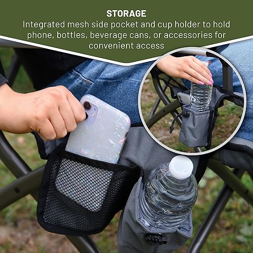 Miniatura 7 de TIMBER RIDGE Silla plegable de aluminio con respaldo alto y organizador para portavasos y reposacabezas de alta resistencia de 300 libras para