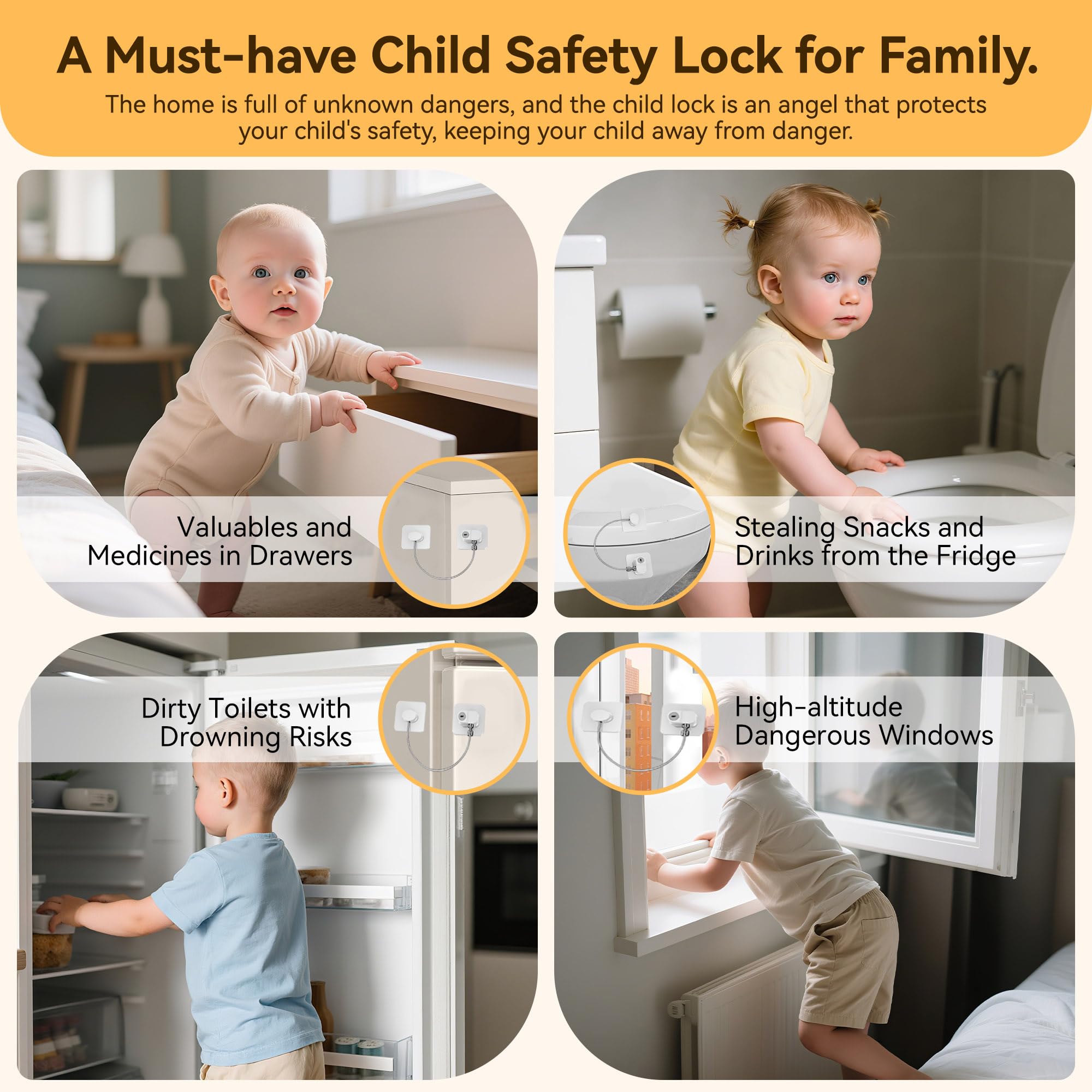 2 Pièce Cadenas Frigo Porte Avec des Clés pour Bébés, Enfants et Adultes, Verrou Frigo Auto-adhésif Bloque Cadenas Sécurité pour Frigo, Armoires et Tiroirs, Four, Fenêtres (Brevet) (Blanc-2 pièces)