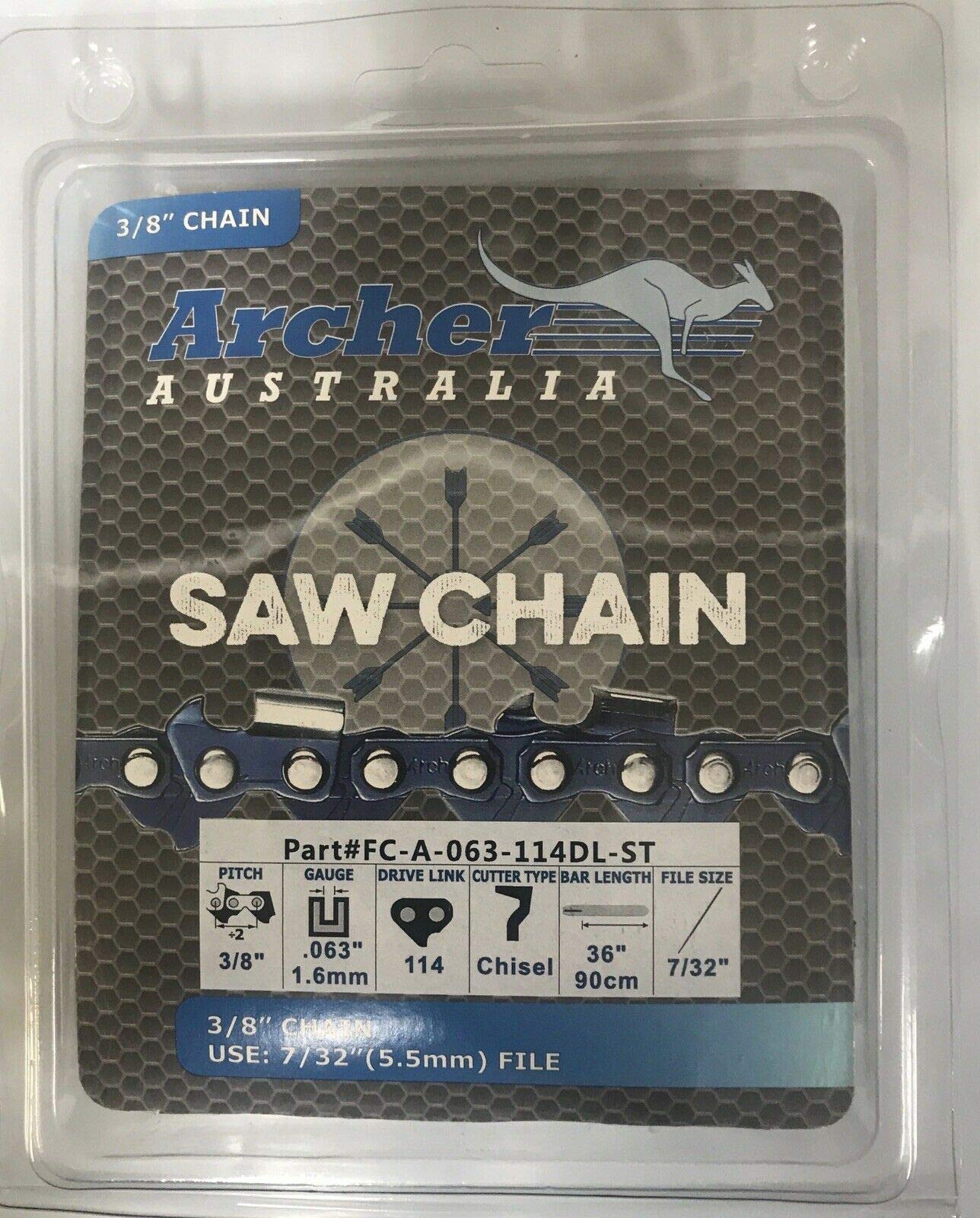 36 Archer Chainsaw Chain 3/8-.050-115DL FULL CHISEL