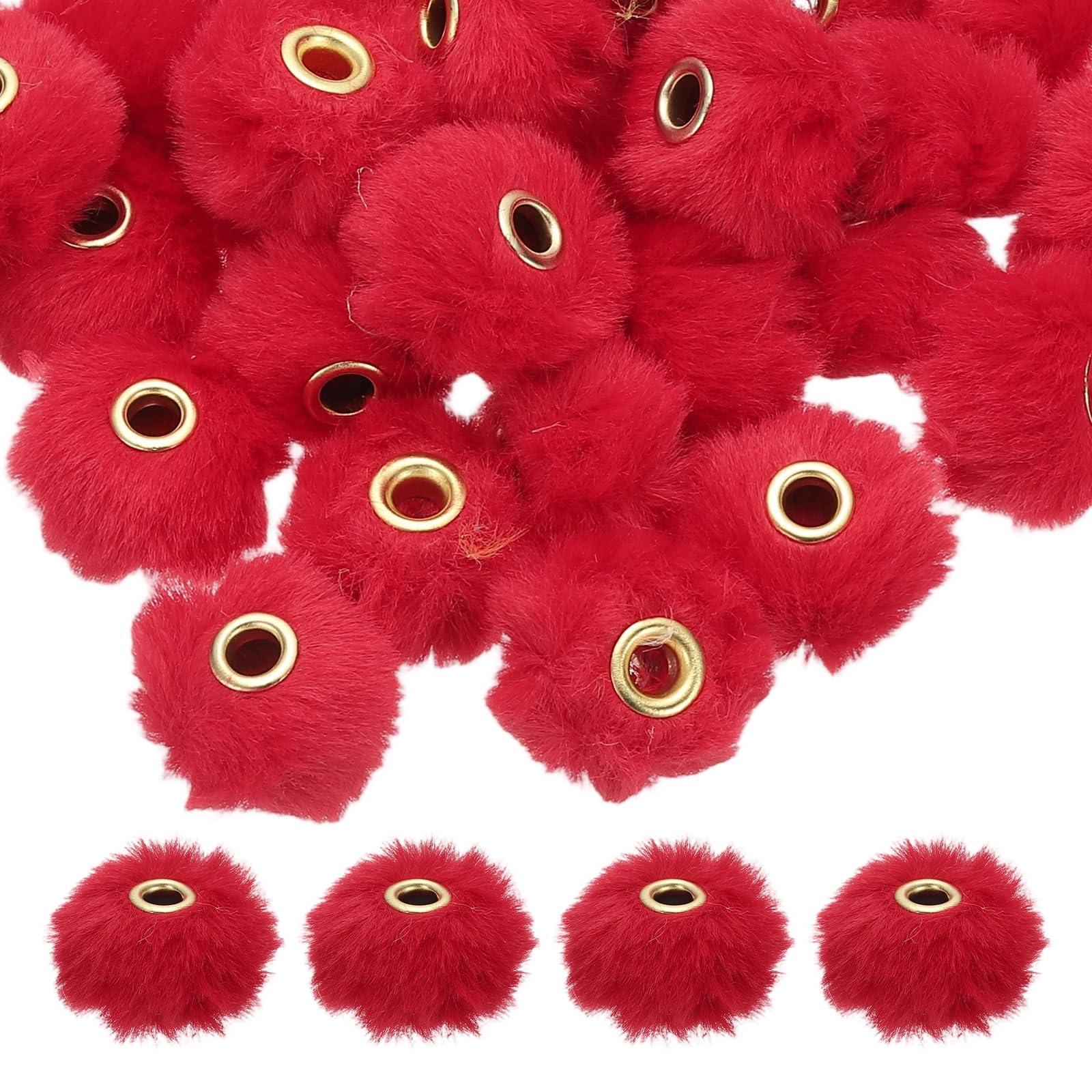 M METERXITY 100-Pack Fluffy Faux Fur Pom Pom Beads, 2cm(0.8in) Soft Fuzzy Spacer Bead for DIY Craft/Jewelry Making/Pens/Keychain/Handicrafts, Colorful Bulk Puff Beadable Items [Red]