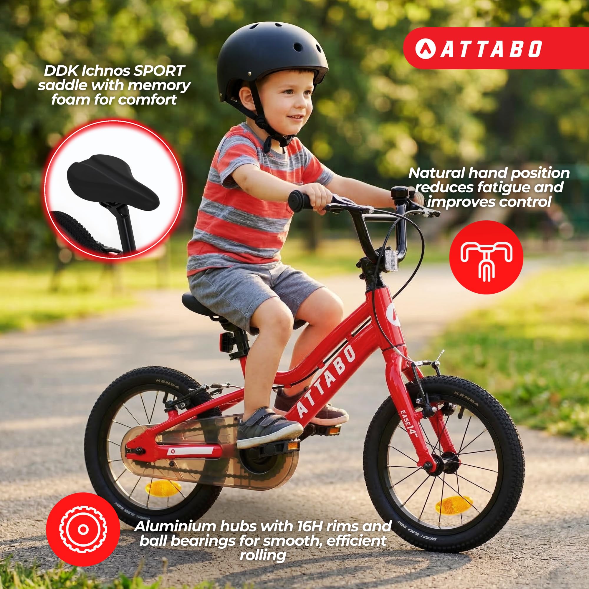ATTABO Ease 14 Bicicletta per bambini telaio alluminio leggero ruote 14" portata 50 kg ergonomica stabile