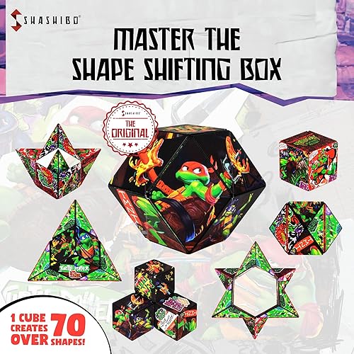 Miniatura 4 de SHASHIBO Caja que cambia de forma de las Tortugas Ninja, galardonada y patentada, con 36 imanes de tierras raras, se transforma en más de 70 formas
