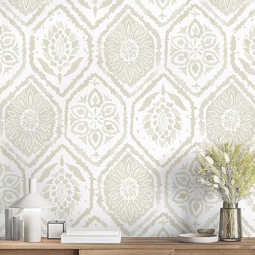 Vista 18 de HeloHo Papel tapiz autoadhesivo para despegar y pegar, diseño bohemio, moderno, geométrico, extraíble, autoadhesivo, para dormitorio, baño, Verde