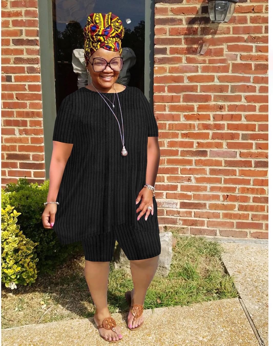 TOPSRANI Plus Size Womens Two Piece Outfits Tracksuit Casual Sweatsuits Short Sleeve Oversized Lounge Shorts Pant Sets - Image 2