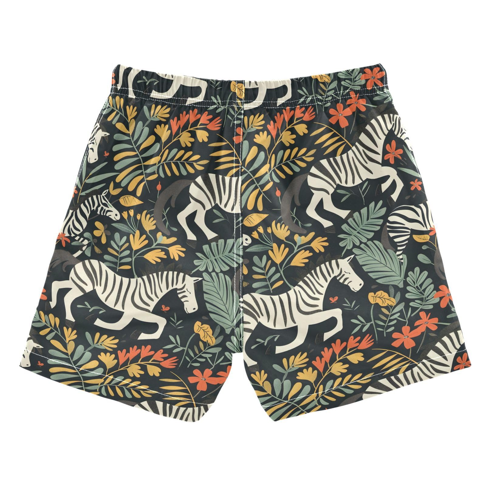 ALAZA Zebra Flower Leaves Retro Boys' Swim Trunks Beach Shorts Quick Dry Swimsuit 3T