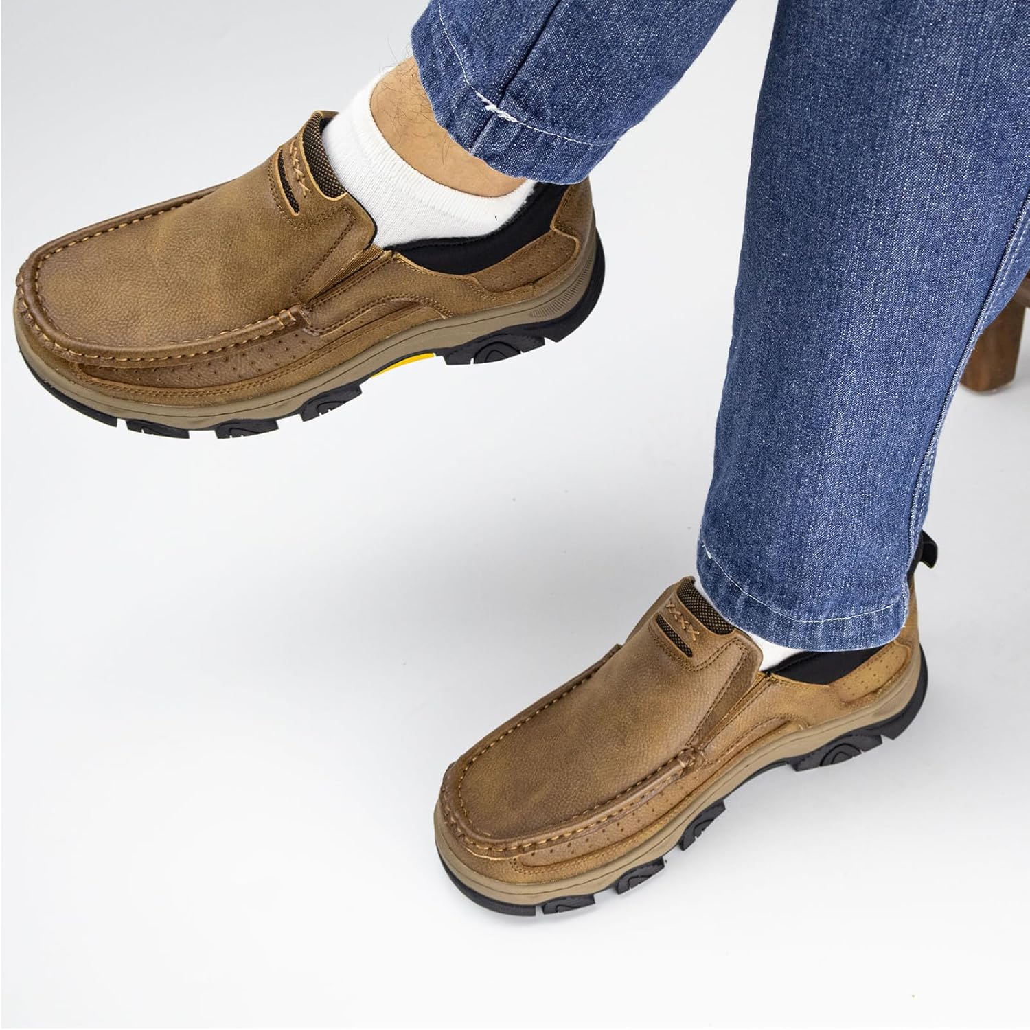 UPIShi Men's Hands Free Slip On Walking Leather Loafers Slip-ins Work Office Dress Casual Outdoor Lightweight Cushioning Shoes - Image 2