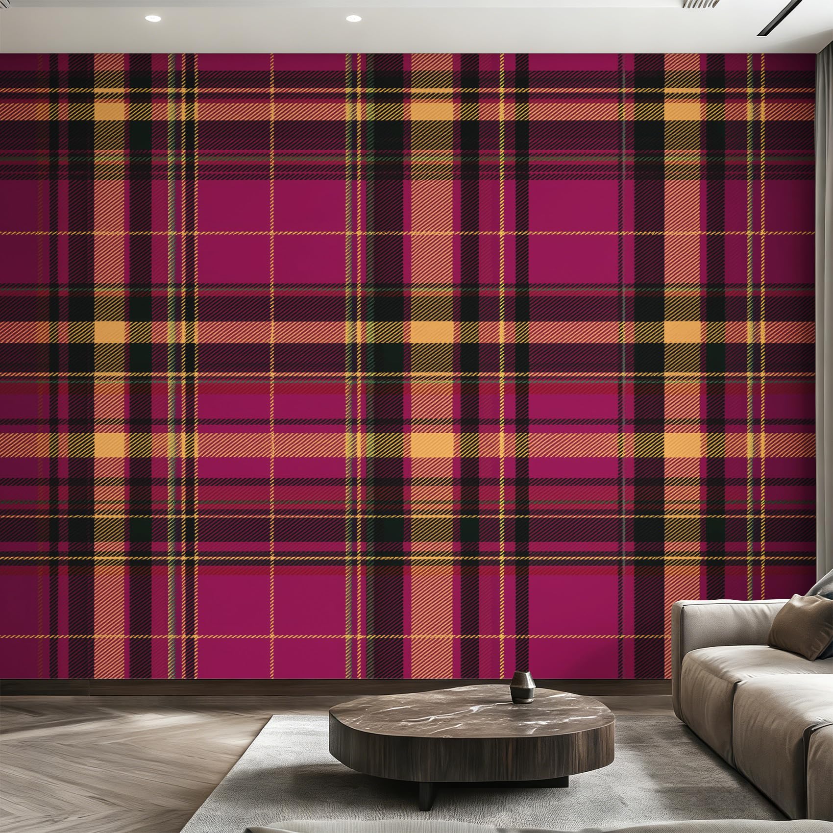 Scottish Tartan Wallpaper - Gingham Plaid Wall Mural 280x200 cm (W x H), Non-Woven Photo Wallpaper Mural for Bedroom, Living Room, Hallway, Home Decor Y&W73