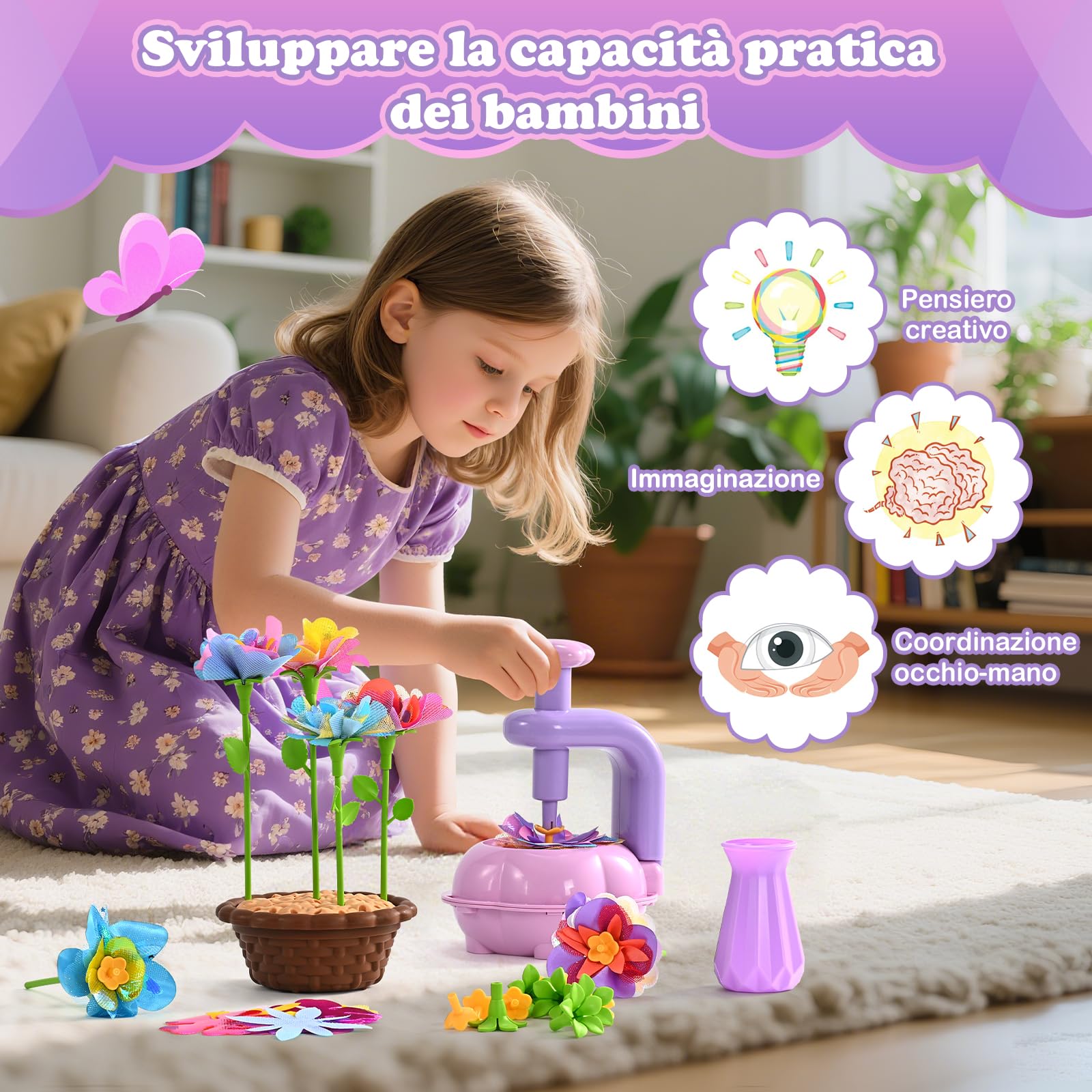 BlueSwan Regalo Giochi Bambina 4 5 6 7 8 9 10 11 12 + Anni Femmina, Pressa per Fiori, Gioco Educativ Giocattoli Sensoriali, Kit Lavoretti Creativi per Bimba, Bambine Laboratorio dei Fiori Bouquet