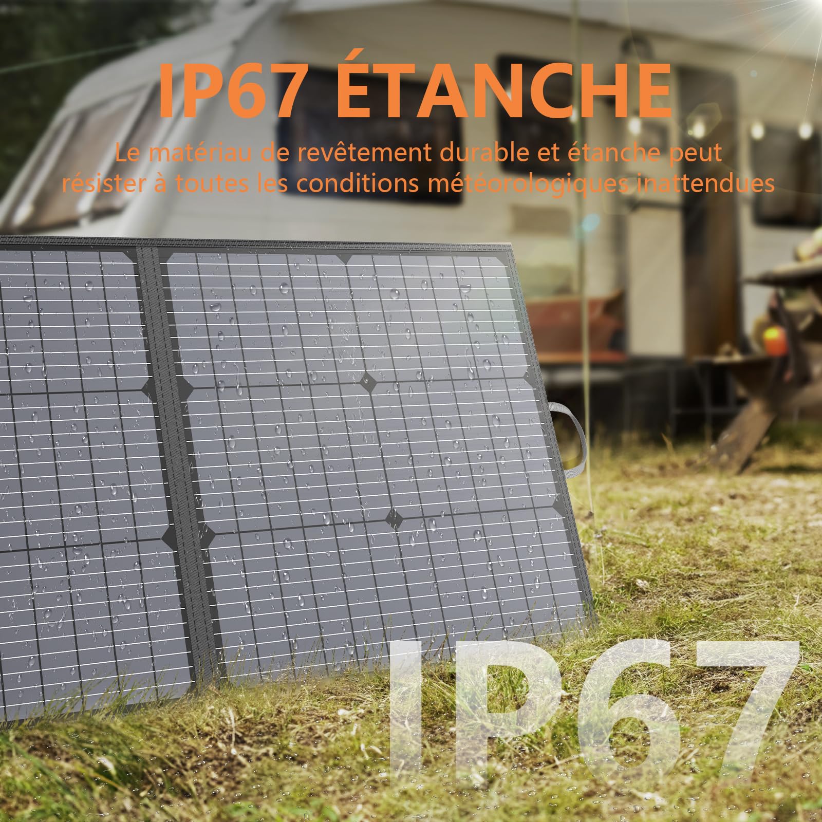 Panneau solaire portable 110W, kit de panneau solaire pliable étanche IP67 avec sortie 20V, module d'efficacité 23.5% pour le camping en plein air, station d'alimentation portable