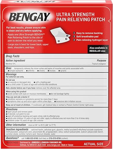 Miniatura 8 de Bengay Parche ultra fuerte para aliviar el dolor muscular, dolor, grande, 3.9 x 7.9 pulgadas, 4 unidades