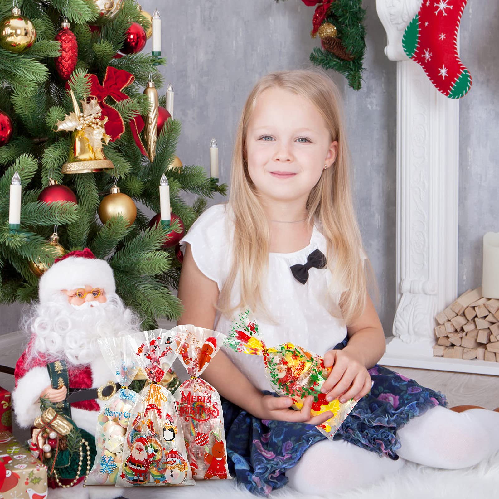 120Sacchetti per Biscotti Caramelle di Natale, Sacchetti di cellophane Natalizio,Buste Regalo Sacchetti per Caramelle,Confezionare Regali, Festa, Natale