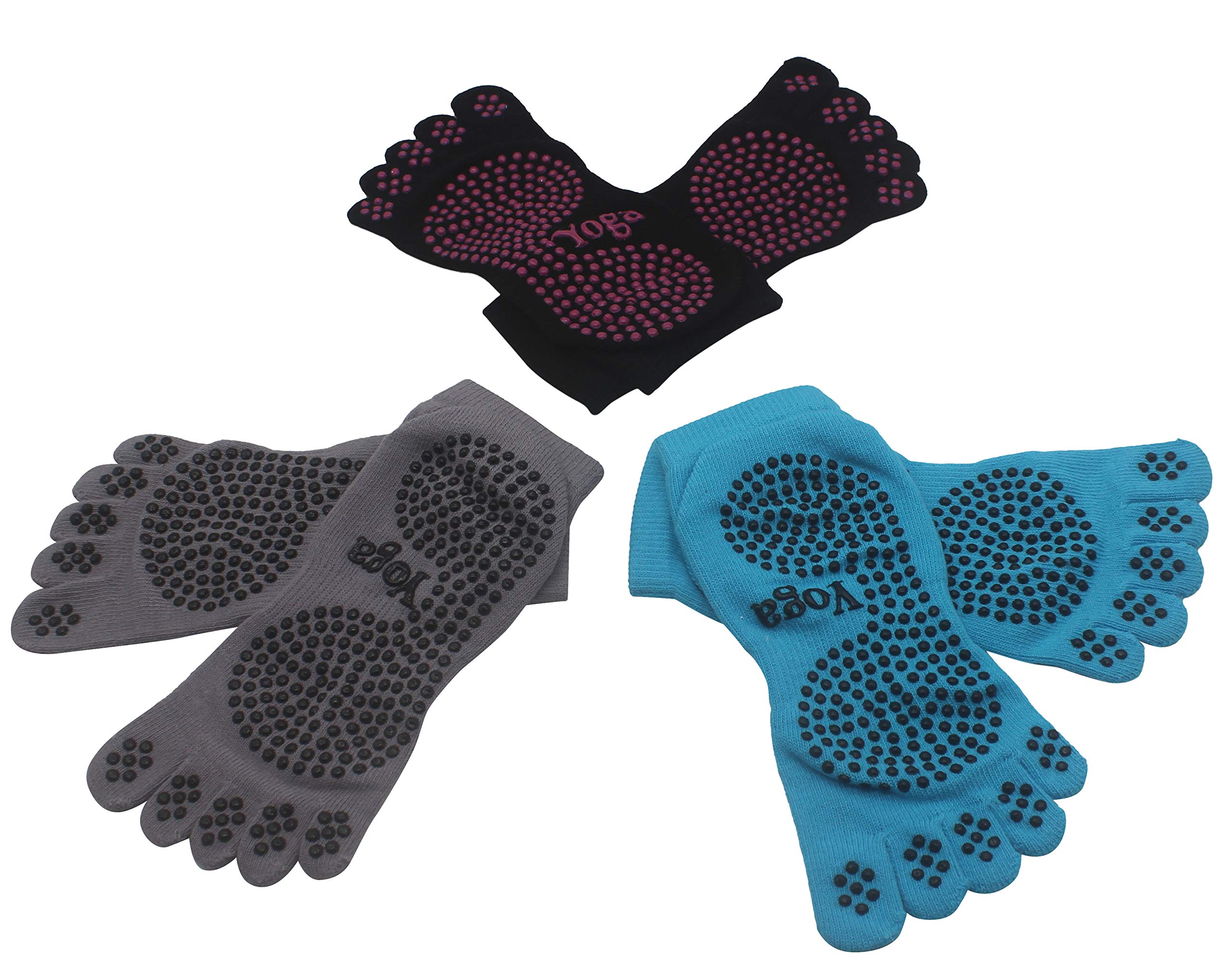 3 Pairs of Full-toe Non Slip Skid Yoga Socks Pilates Barre Grip Socks