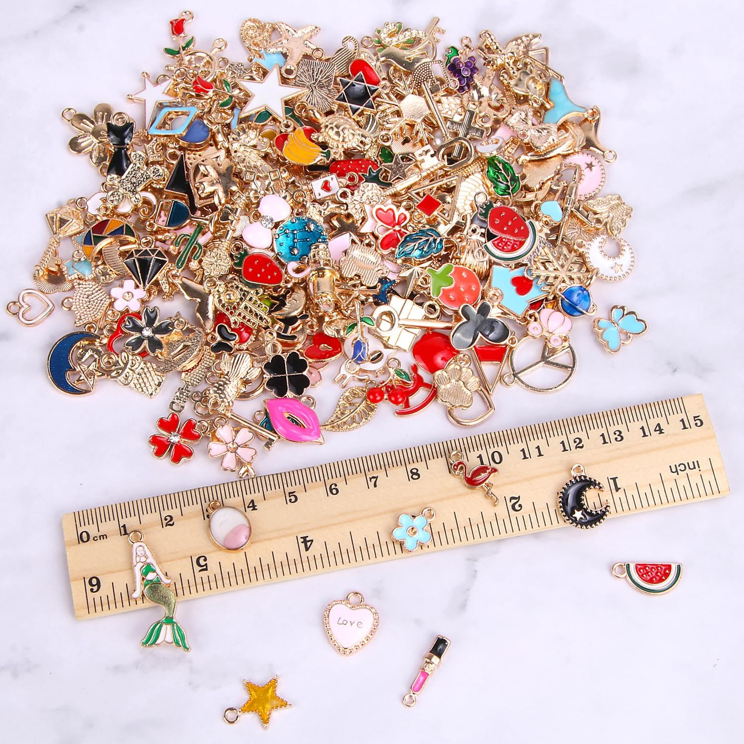 SANNIX Lot 500 Breloques Émail Doré En Vrac – Pendentifs Assortis Pour Bijoux DIY, Bracelets, Colliers, Boucles D'Oreilles – Fournitures Artisanat