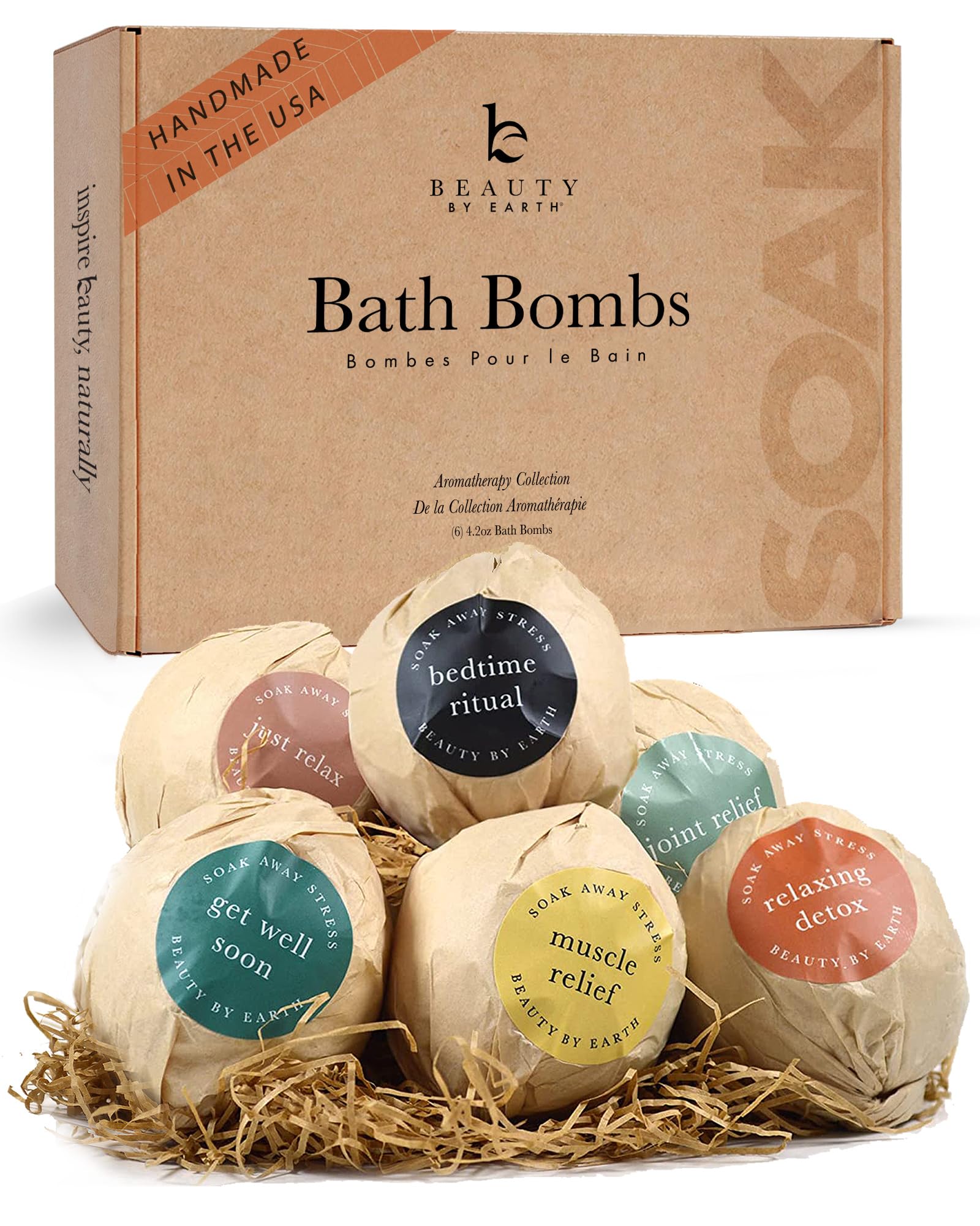 Bath Bombs Gift Set; Organic and Natural Large and Luxurious Vegan Fizzies, Lush Fragrant Essential Oils, Surprise Gift for Men, Women and Kids; Best Relaxing Epsom Salt Luxury Spa Soak (6 Pack Kit)