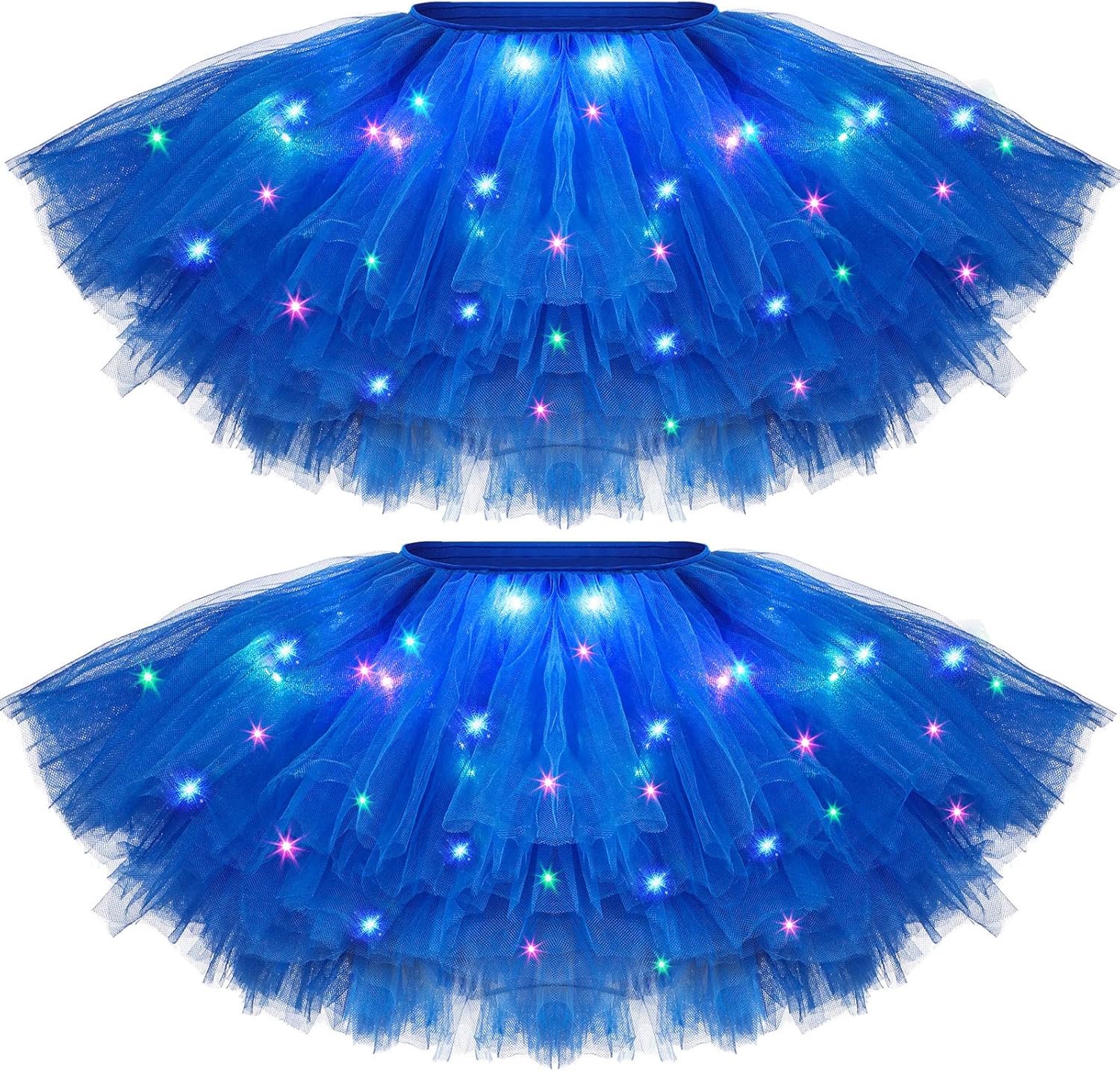 Crowye LED Tutu Skirt Light up Tutus 5 Layered Neon Tulle Skirt for Women 80's Party Valentine's Day New Year Glitter Costume