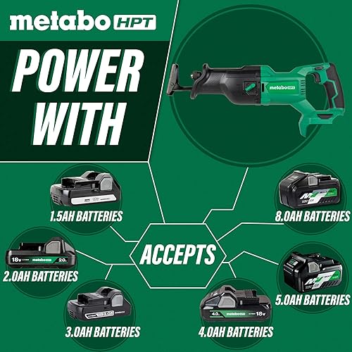 Miniatura 5 de Metabo HPT Sierra recíproca inalámbrica MultiVolt de 18 V  Solo herramienta - Sin batería  Carcasa de contrapeso reduce la vibración  Modo orbital