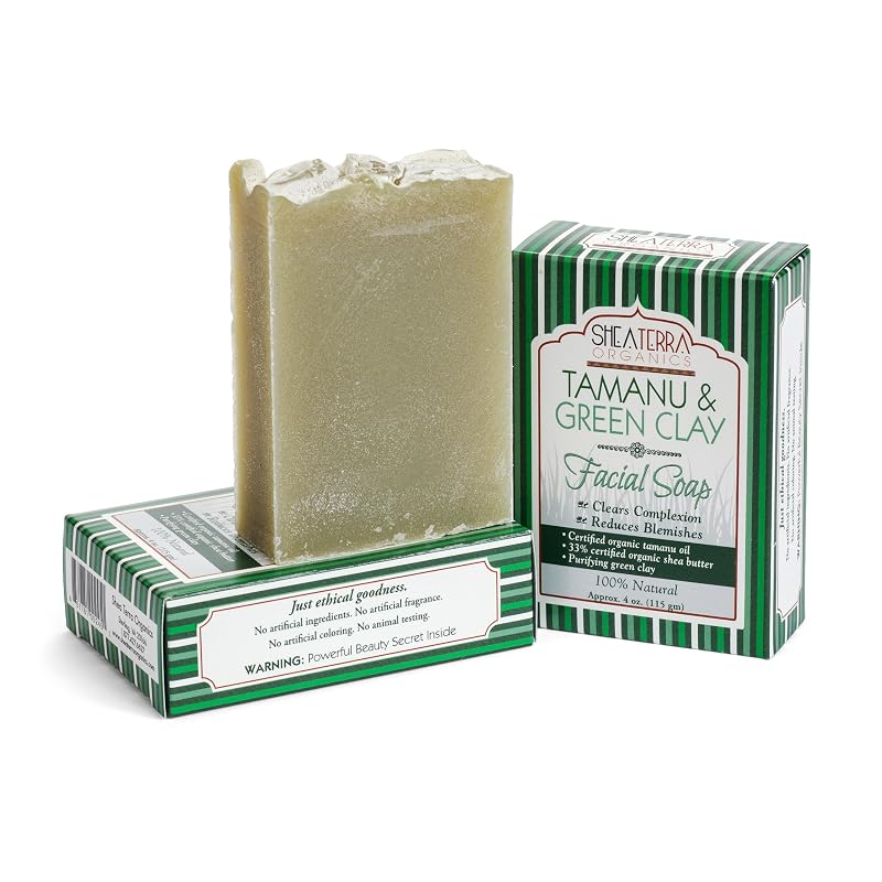 Sabonete facial de limpeza Shea Terra Organics com óleo de tamanu e argila verde, 113 g